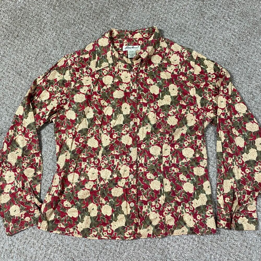 VTG 90s Eddie Bauer Shirt Womens L Floral 90s Button Down AOP Cottage Indie